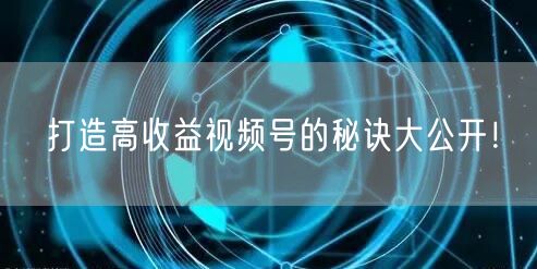 打造高收益视频号的秘诀大公开！