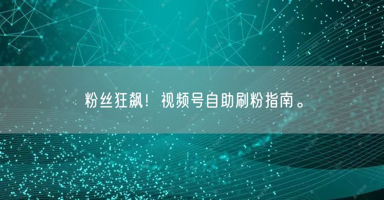 粉丝狂飙！视频号自助刷粉指南。