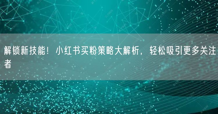 解锁新技能！小红书买粉策略大解析，轻松吸引更多关注者