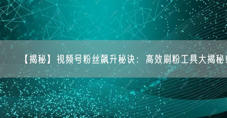 【揭秘】视频号粉丝飙升秘诀：高效刷粉工具大揭秘！