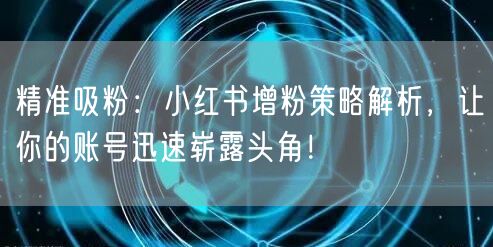 精准吸粉：小红书增粉策略解析，让你的账号迅速崭露头角！