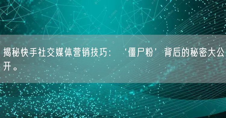 揭秘快手社交媒体营销技巧：‘僵尸粉’背后的秘密大公开。