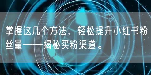 掌握这几个方法，轻松提升小红书粉丝量——揭秘买粉渠道。