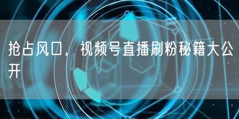 抢占风口，视频号直播刷粉秘籍大公开